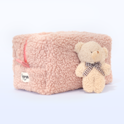 Ayıcık Anahtarlık Hediyeli Bakım Çantası Orta Boy Teddy Pudra Pembe