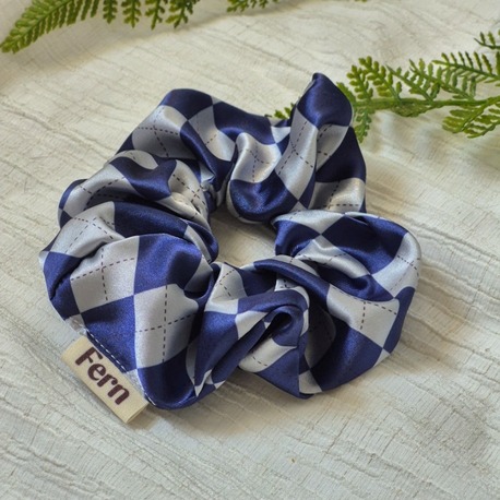 Scrunchie/Lastikli Toka Lacivert-Gri Baklava Desenli Large