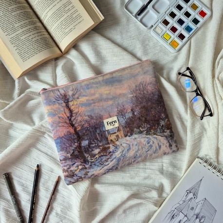 Fermuarlı Tablet/Kitap/Laptop/Macbook/ Kılıfı Sanat Serisi Monet Winter