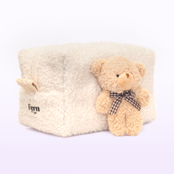 Ayıcık Anahtarlık Hediyeli Bakım Çantası Orta Boy Teddy Krem