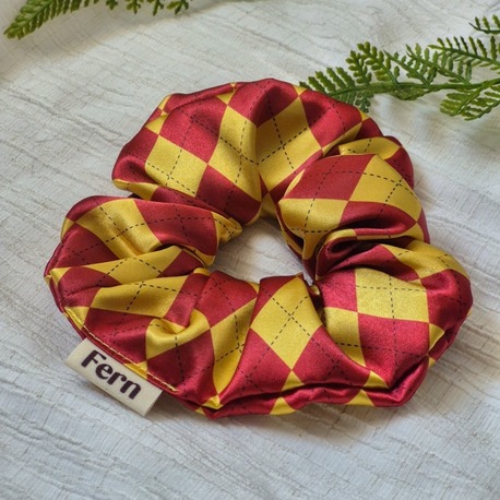 Scrunchie/Lastikli Toka Kırmızı-Sarı Baklava Desenli Large