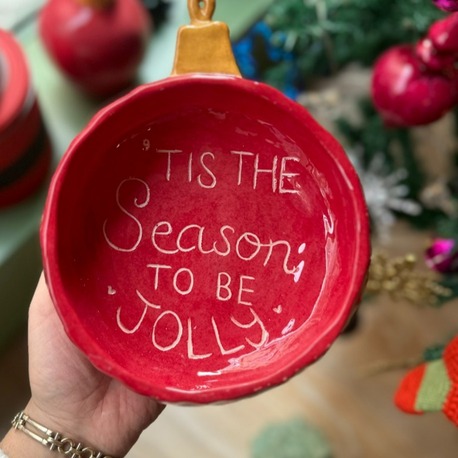 Yılbaşı Konseptli Kırmızı Kase |  “’Tis the Season to be Jolly” | Atölye Gypsy