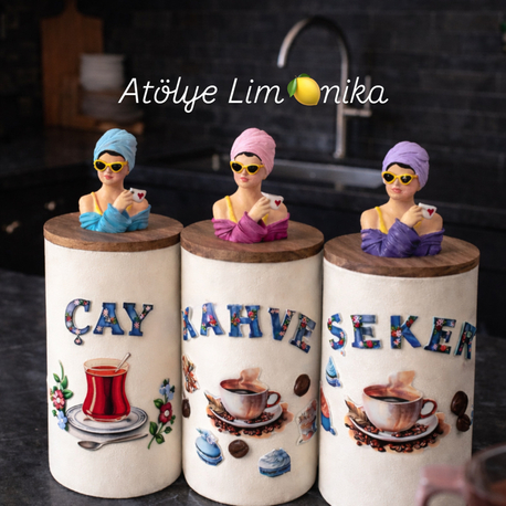 Kadın figürlü 3 lü set kavanoz