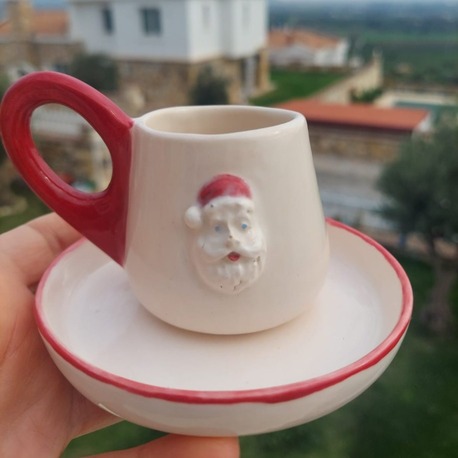 Noel Baba Figürlü Türk Kahvesi Fincan ve Tabağı - 100 ml