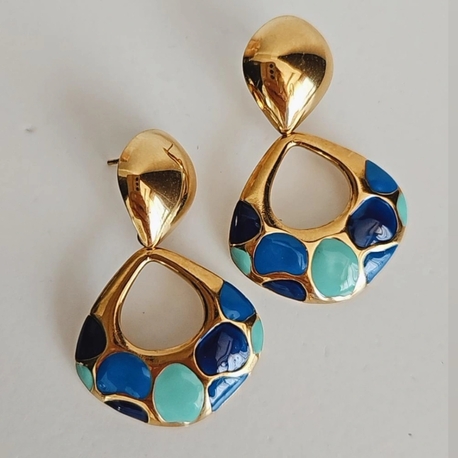 Turkuaz Gold Damla Formlu Küpe