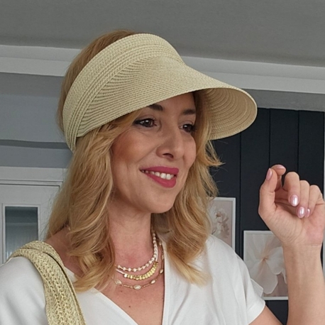 Katlanabilir Hasır Vizör Şapka Ekru