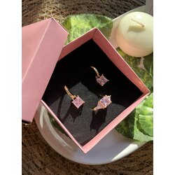 altın kaplama | pembe zirkon taş küpe