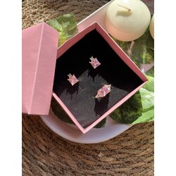 altın kaplama | pembe zirkon taş küpe