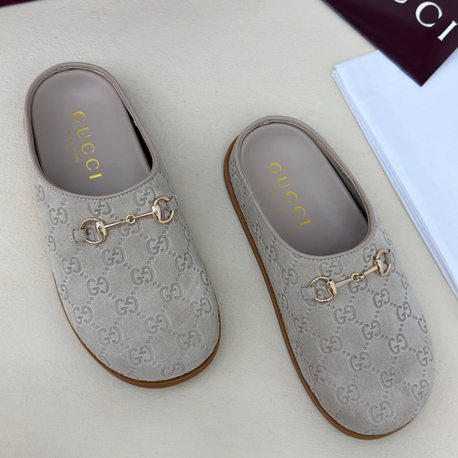 Gucci Suede Horsebit Mules Gri Unisex Terlik (İthal)