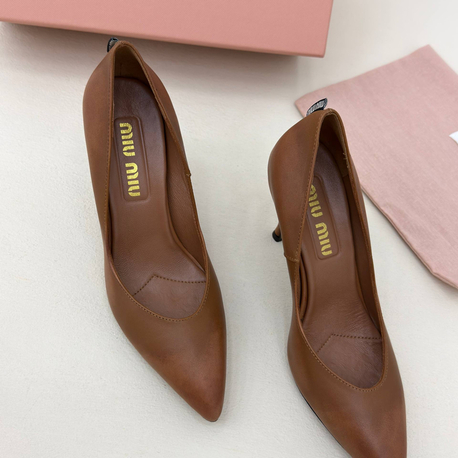 Miu Miu Waxed Calfskin Pointy Toe Pump Taba (Premium)