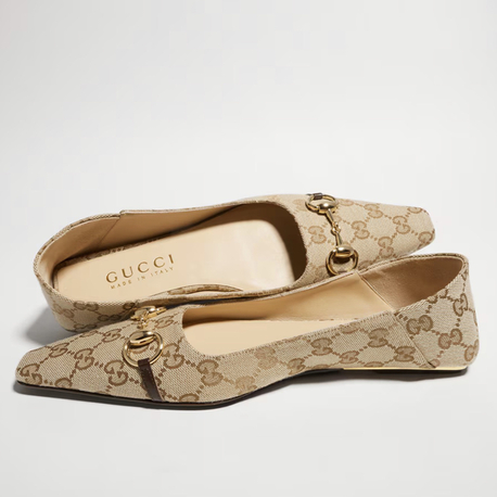 Gucci Vittoria Canvas Ballerina Bej Babet (Premium)