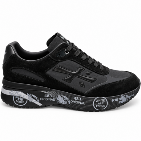 Premiata 483 | Erkek Sneaker Spor Ayakkabı Siyah Süet Görünümlü Kalın Taban