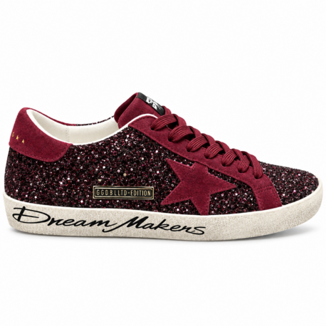 Golden Goose Superstar | Bordo Simli Kadın Sneaker Spor Ayakkabı