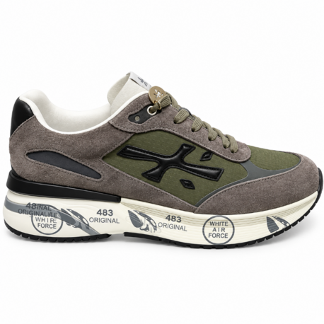 Premiata 483 | Erkek Sneaker Spor Ayakkabı Haki Yeşil Gri Süet Görünümlü Kalın Taban