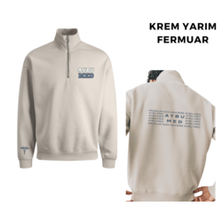 Krem Yarım Fermuar Sweatshirt