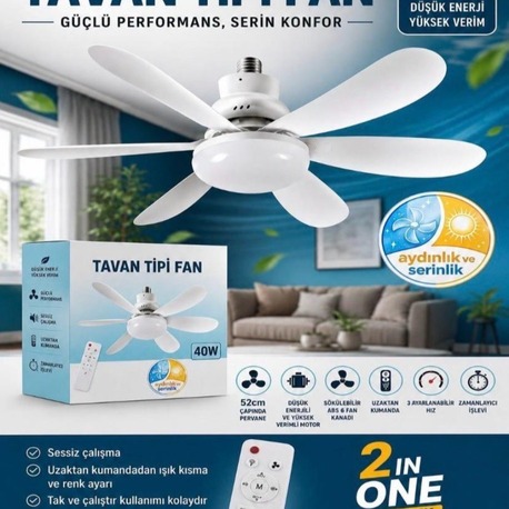 Tavan Tipi Fan 40 w Kumandalı Lamba