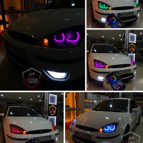 FORD FOCUS 1 MAKYAJLI KASA / 4LÜ L TİP ANGEL SETİ 64 RENK TELEFON KONTROLLÜ