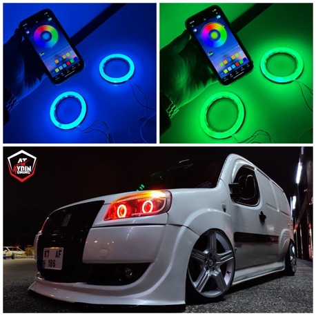 HER ARACA UYUMLU FAR İÇİ O TİP ANGEL 64 RENK TELEFON KONTROLLÜ 90MM