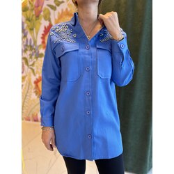 Mavi uzun taşlı gömlek
