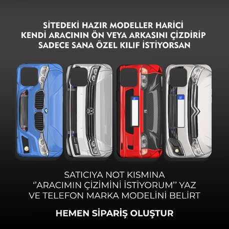 Kişiye özel araç çizim / ÖN & ARKA / Lansman kılıf / sipariş notuna telefon modelini yazın.