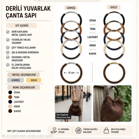 Derili metal çanta kulp