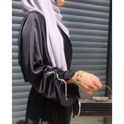 İpel Saten Kolları Taşlı abaya 