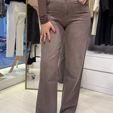 Zra Kahve Eskitme Wide Leg Jean