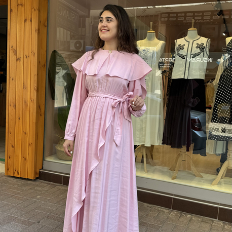 Pembe Fırfır Detaylı Tensel Elbise
