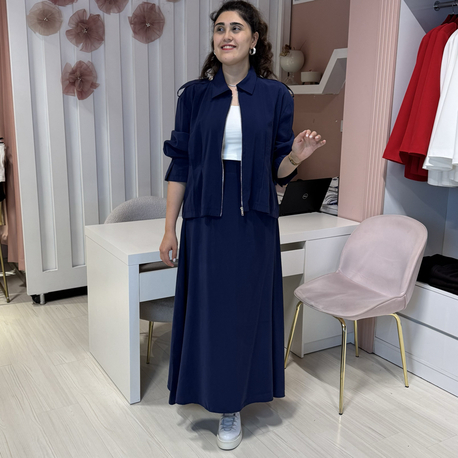 Lacivert Tensel Ceket Etek Takım