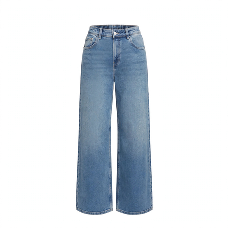 Mavi Arka Beli Lastikli Bol Paça Jean