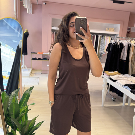 Kahve Oysh Şortlu Modal Takım
