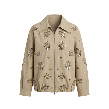 Camel Pul İşlemeli Bomber Ceket