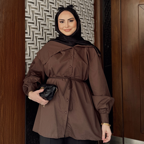 Geniş yaka Tunik kahve