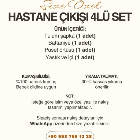 Müslin Bebek Hastane Çıkışı Seti | Tulum Şapka Battaniye Puset Örtüsü Yastık