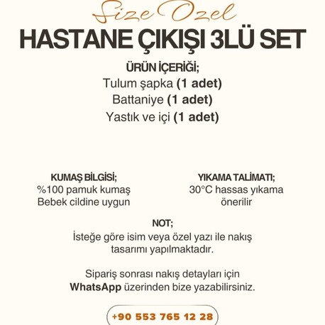 Hastane Çıkışı 3’lü Set – %100 Pamuk Müslin | İsme Özel Tasarım