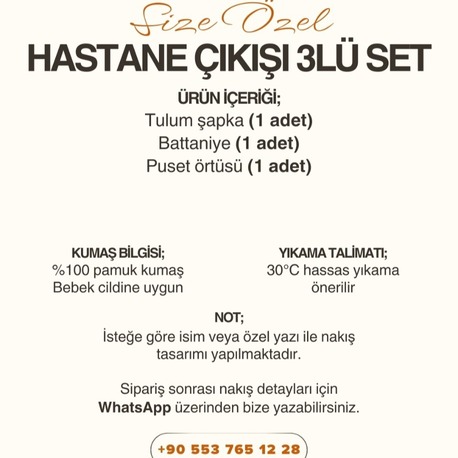 Hastane Çıkışı 3’lü Set – %100 Pamuk Müslin | İsme Özel Tasarım