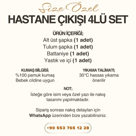 Hastane Çıkışı 4’lü Set – %100 Pamuk Müslin | İsme Özel Tasarım