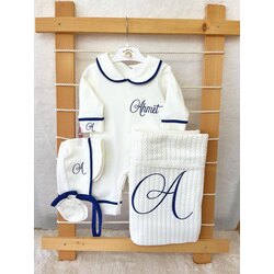 LACİVERT BİYELİ YAKALI 4LÜ SET