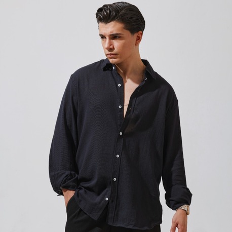 Babylon Oversize Keten Gömlek - Black