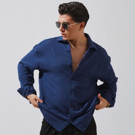 Babylon Oversize Müslin Gömlek - Navy Blue