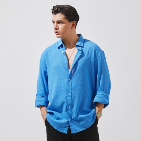 Babylon Oversize Keten Gömlek - Blue