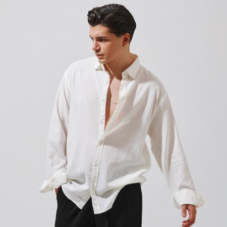 Babylon Oversize Keten Gömlek - White
