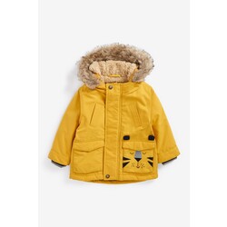 sarı kaplan suni kürk kapüşonlu parka mont 