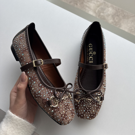 Gucci Kahverengi Taşlı Babet