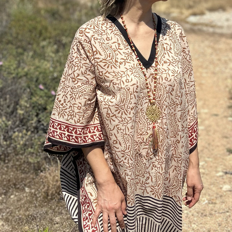 Hint kumaşı kaftan elbise