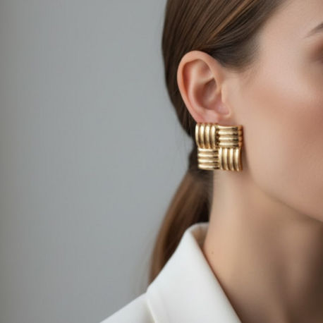 Gold Kare Retro Küpe
