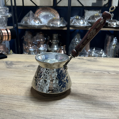 Kabartma Nakışlı Nikelli Bakır Cezve No: 3
