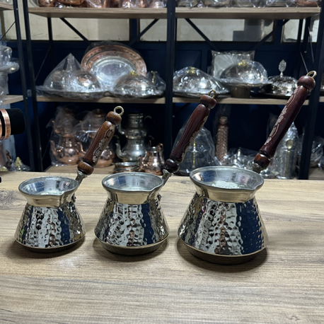 Dövme Bakır Nikelli Cezve Takımı