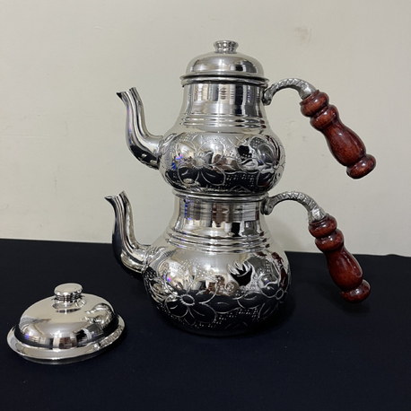 Bakırı Kalın Kabartma Nakışlı Çaydanlık No:2