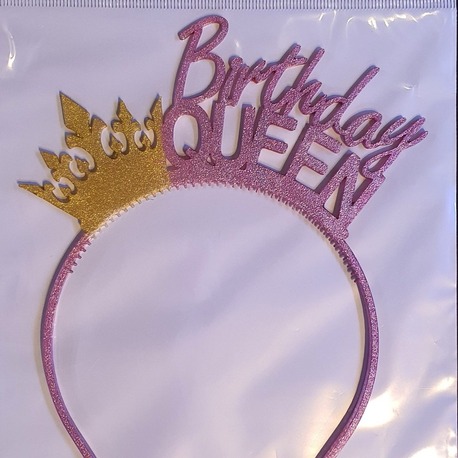 Birthday queen tasarımlı pembe simli altın taçlı model